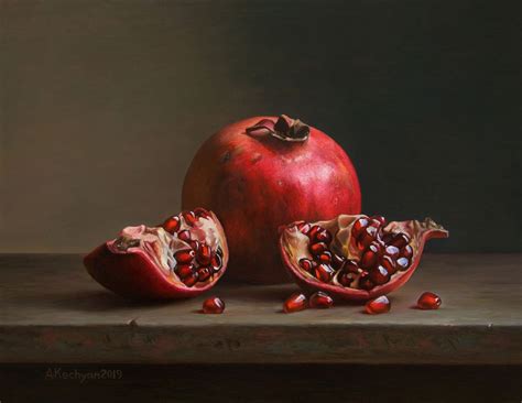 Pomegranates 2019 Oil Painting By Albert Kechyan Simple Oil