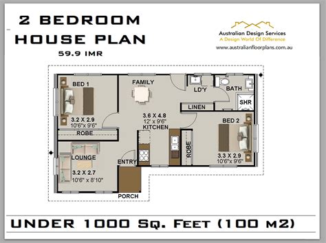 59 9 IMR House Plan Under 1000 Sq Foot 2 Bedroom House Plan 2 Bedroom