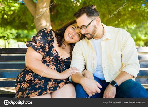 Beautiful Fat Girlfriend Smiling While Hugging Her Attractive Boyfriend