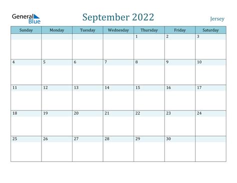 September 2022 Calendar Jersey