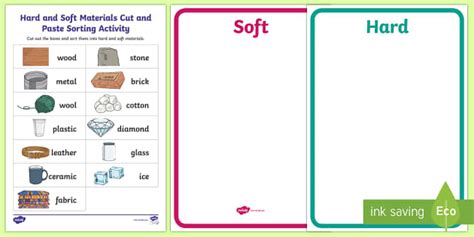 Hard And Soft Materials Cut And Paste Sorting Activity Sorting