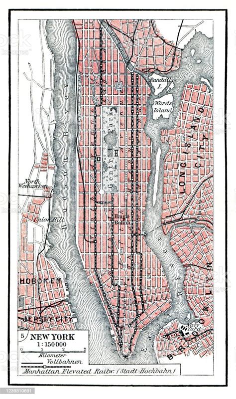 New York City Map With Manhattan Elevated Railway 1897 Stock