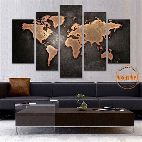 5 Panel Vintage World Map Canvas Painting Prints On Canvas Wall Art Pi