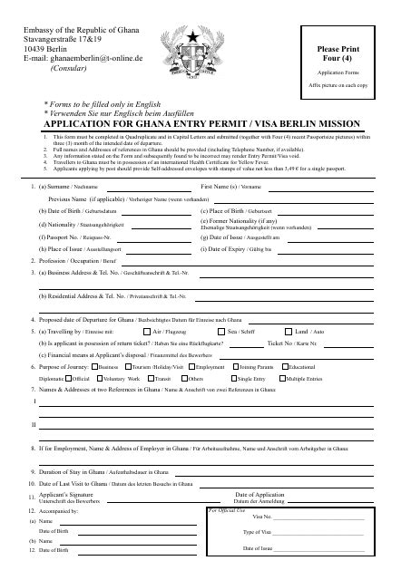 Berlin Germany Application For Ghana Entry Permit Visa Berlin Mission Embassy Of The