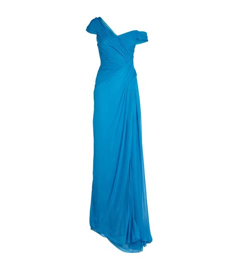 Monique Lhuillier Blue Asymmetric Draped Gown Harrods Uk