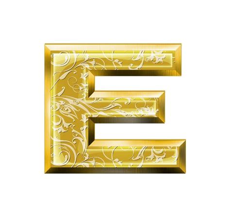 The Letter E Is Made Up Of Gold And White Swirly Designs On It S Sides