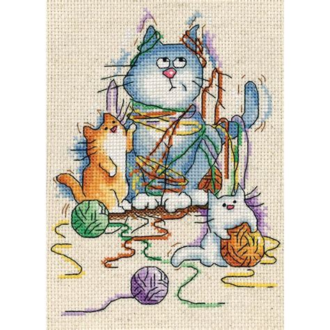 Yarn Cats Counted Cross Stitch Kit 5 X7 14 Count Cross Stitching