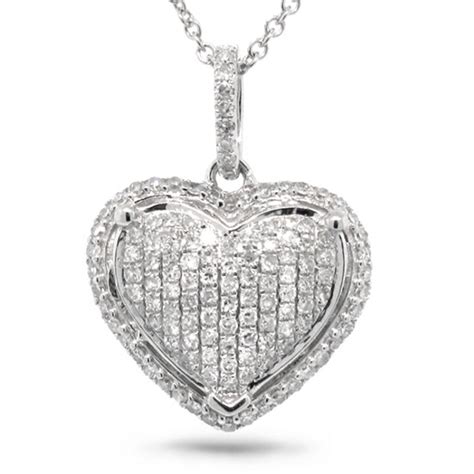 032ct 14k White Gold Diamond Pave Heart Pendant Necklace