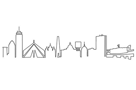 Boston Skyline Line Drawing Simple Skyscraper Panoramic View Etsy