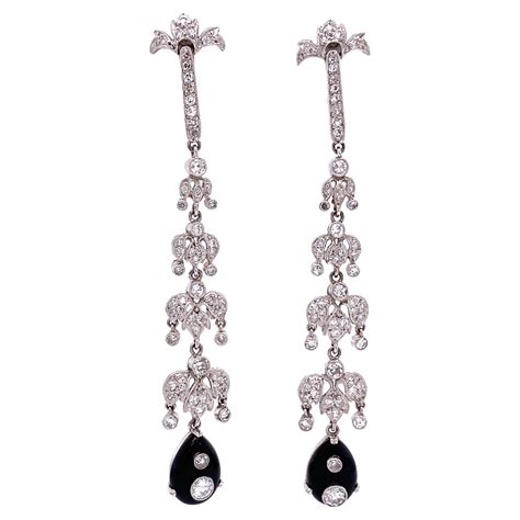 Art Deco Style Natural Ruby Diamond Platinum Dangle Drop Earrings For