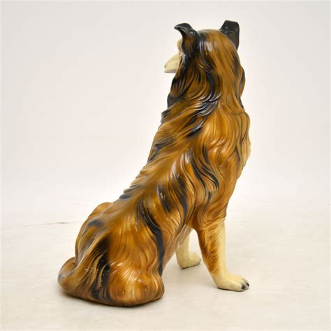 Vintage 1950s Lassie Collie Dog Hand Carved Wood Figurine 7 X 5