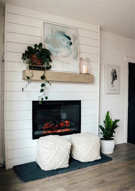 Dated Rock Fireplace Turned Electric Shiplap Fireplace Makeover Nesting With Grace Diy