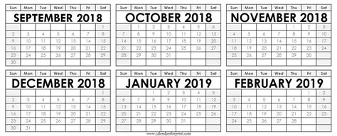 Calendar September October November December 2018 January February 2019