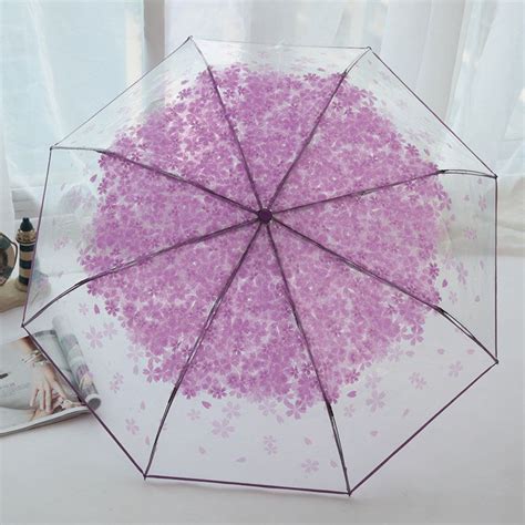 Saiclehome Peva Romantic Cherry Blossoms Transparent Umbrella Folding