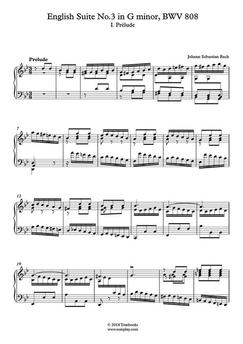 piano sheet  english suite     minor bwv   prelude bach