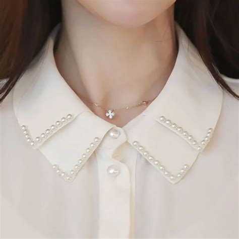 Women Imitation Pearl Collars White Chiffon Pointed Layered Detachable