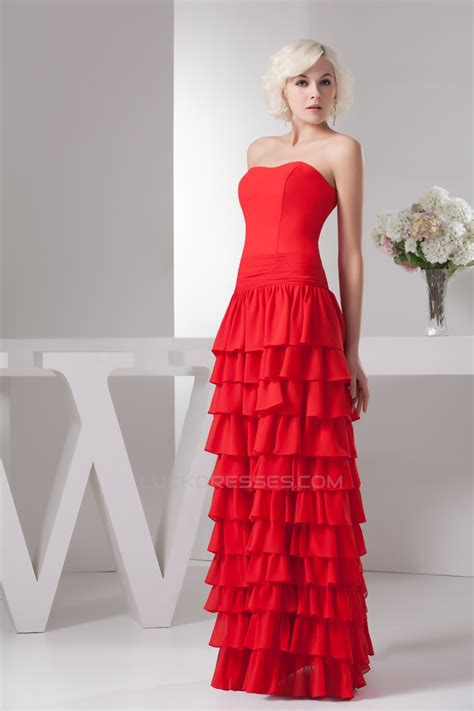 sheath column strapless chiffon long red prom evening formal dresses 02020505