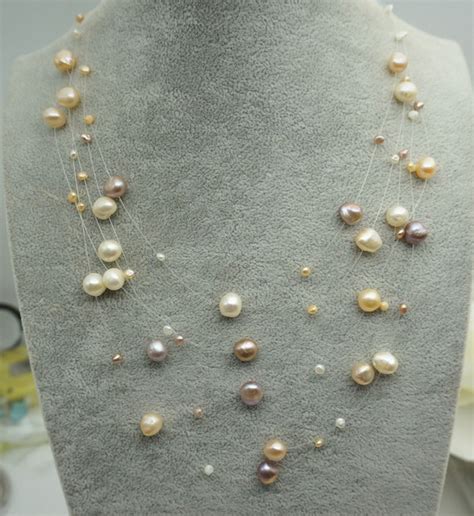 Floating Pearl Necklacemultistrand Pearl Necklace Five Rows Etsy