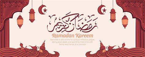 Ramadan Kareem Banner With Hand Drawn Islamic Illustration Ornament On