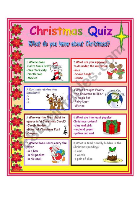 Christmas Quiz Esl Worksheet By Demmieb