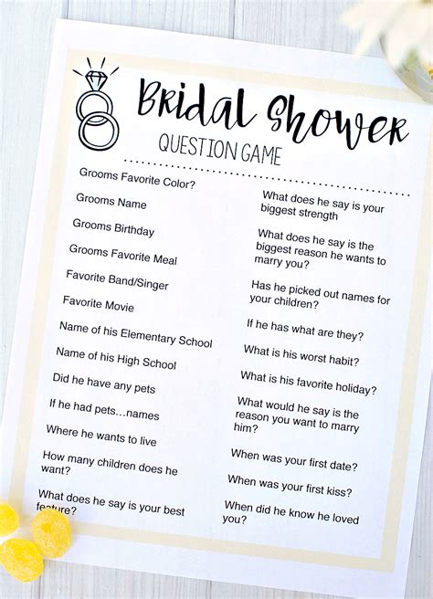 Bridal Shower Games Questions Printable