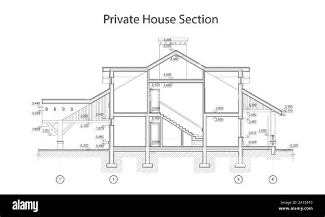 Private House Section Detailed Architectural Technical Drawing Vector