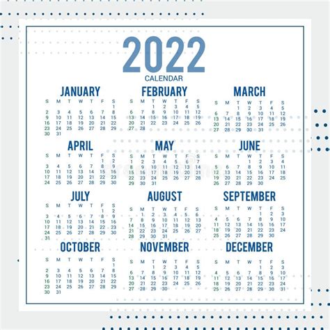 Calendar Yearly Template 2022 Stock Illustrations 1140 Calendar