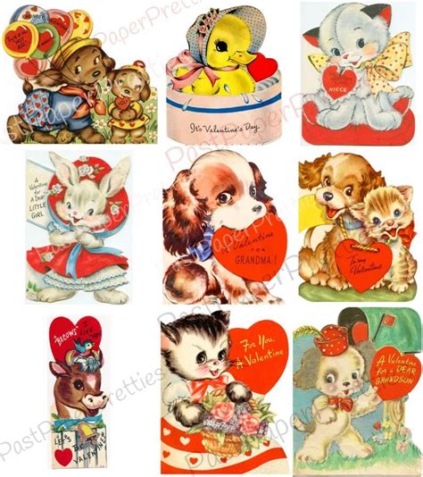 90 Vintage Printable Animal Valentine Cards Adorable Cute Etsy