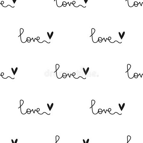 Romantic Seamless Pattern With Repeating Handwritten Text Love And Heart Stock Vector