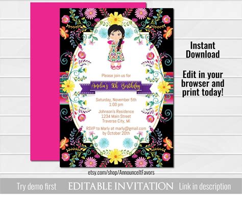 Mexican Birthday Invitation Girl Fiesta Birthday Invites Little