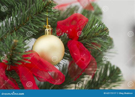 Christmas Balls Hanging On A Snowy Christmas Tree Stock Image Image