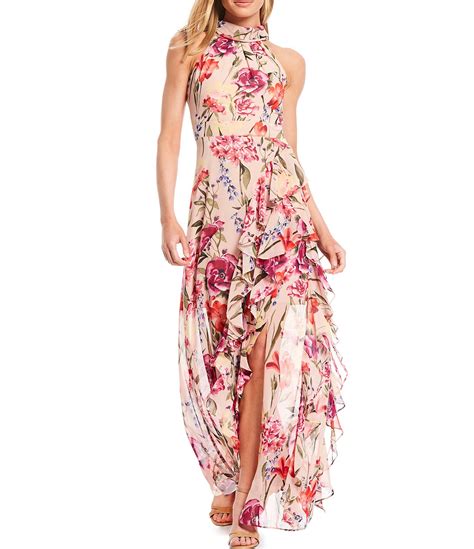 New Eliza J Pink Floral Print High Low Chiffon Maxi Skirt Midi Dress 10