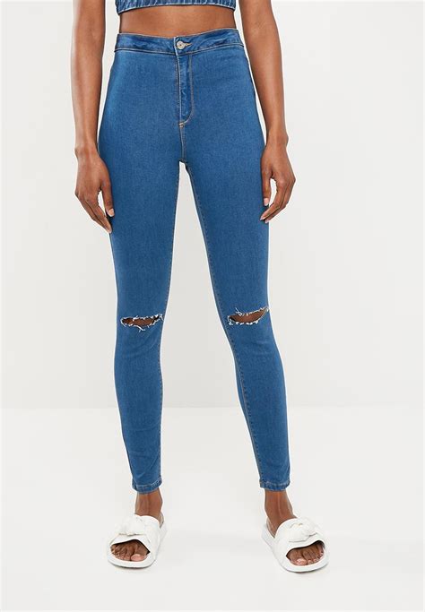 Vice Highwaisted Slash Knee Skinny Jeans Blue Missguided Jeans