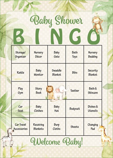 Safari Baby Shower Game Download For Boy Baby Bingo Celebrate Life