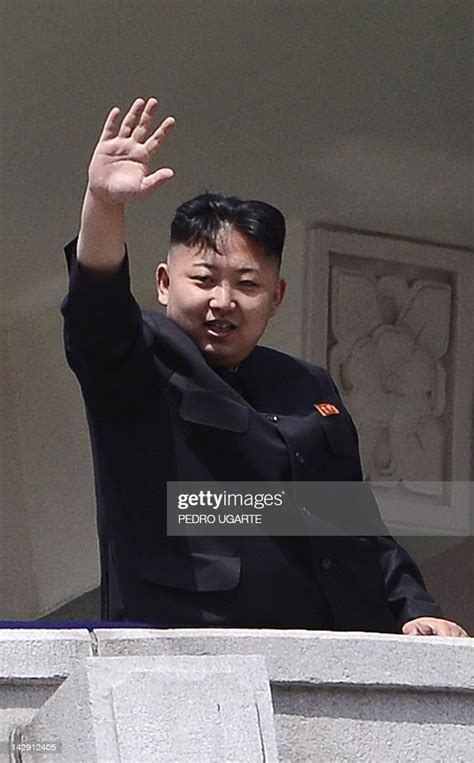 North Koreas Leader Kim Jong Un Waves At The End Of A Major Military