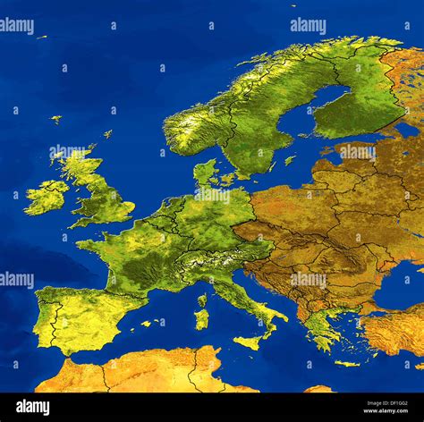 Mapa De Imagen De Satélite De Europa Mostrando Las Fronteras Y Relieve