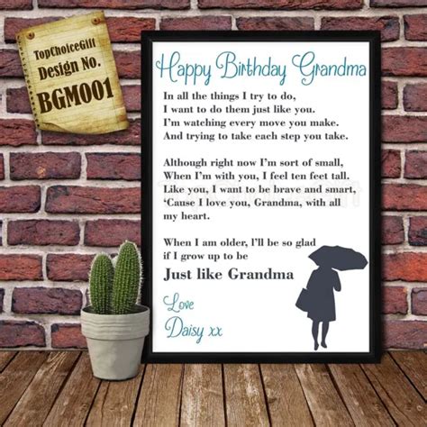 Happy Birthday Grandma Card Personalised Poem For Nan Nanny Granny £