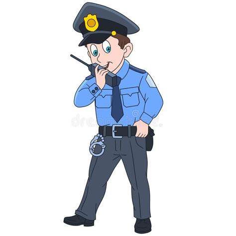 Cartoon Police Officer Policeman Isolated On White Background