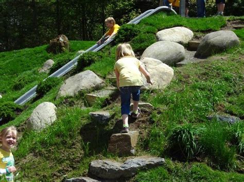 Climbing Side Of Mound To Slide Play Area Backyard Natural Play Spaces