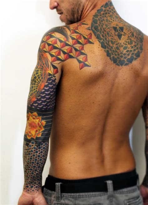 Geometric Colorful Sleeve Tattoo Update Back