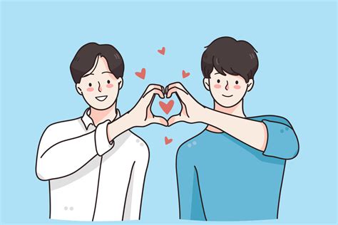 Gay Couple One Gender Love Concept Happy Smiling Young Men Cartoon