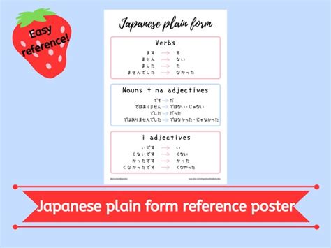 Japanese Verbs Conjugation Chart For Beginners Etsy Canada