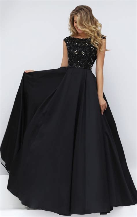 Sexy Black Prom Dress Beading Prom Dress 2016 Prom Dress Cap Sleeve Prom Dress Long Evening