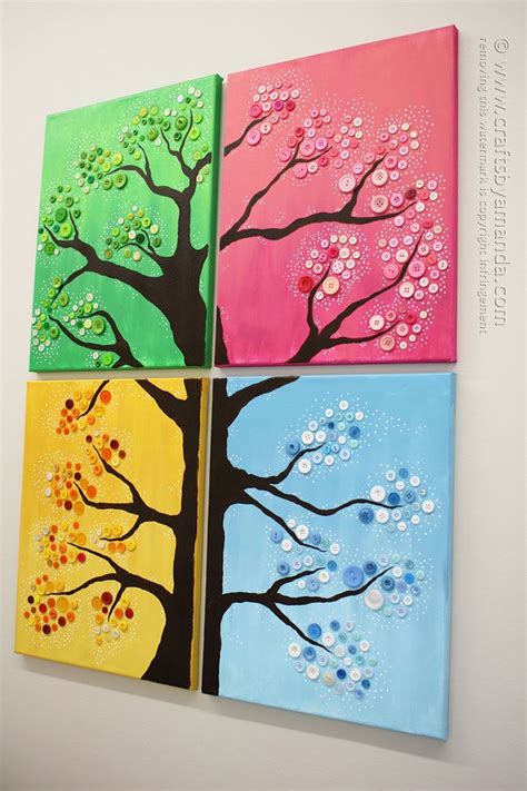 This Button Tree Wall Art Is Made From Four Canvases Paint And