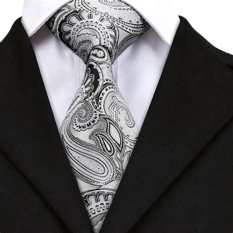 Silver Paisley Ties For Men Jacquare Woven Mens Necktie For Male