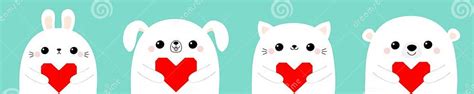 Happy Valentines Day White Cat Kitten Rabbit Hare Bear Dog Puppy Head