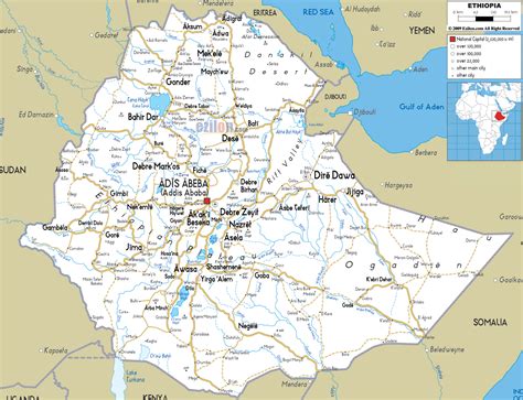 Large Detailed Road Map Of Ethiopia With All Cities And Airports