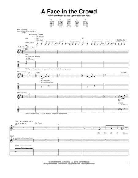 A Face In The Crowd By Tom Petty Jeff Lynne Digital Sheet Music For