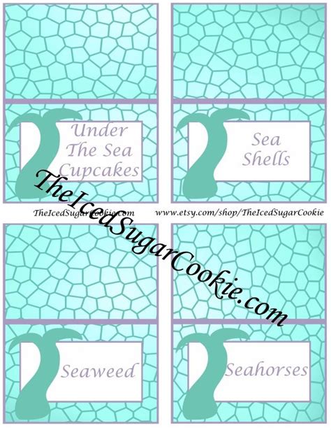 Printable Purple Aqua Mermaid Food Label Cards Digital Download Food Label Template Mermaid