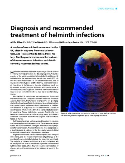 Pdf Diagnosis And Recommended Treatment Of Helminth Infections William Newsholme And Allifia
